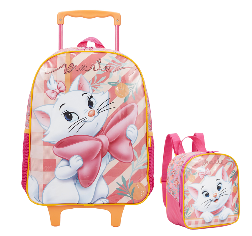 Kit Mochila de Rodinhas + Lancheira Escolar da Gatinha Marie