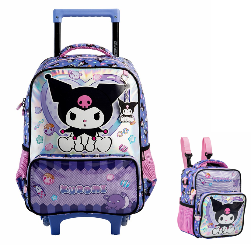Kit Mochila de Rodinhas  Tam. 16 e Lancheira Térmica Escolar Kuromi Y