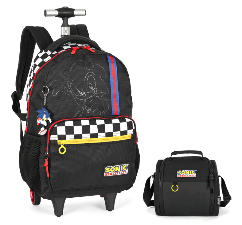 Kit Mochila Escolar Costa C/ Rodinha Juvenil Tam. 16 + Lancheira do Sonic Hedgehog  Preta