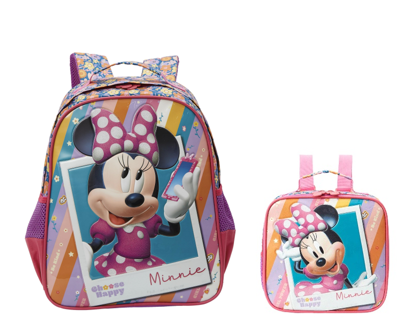 Kit Mochila Escolar + Lancheira Minnie no Celular