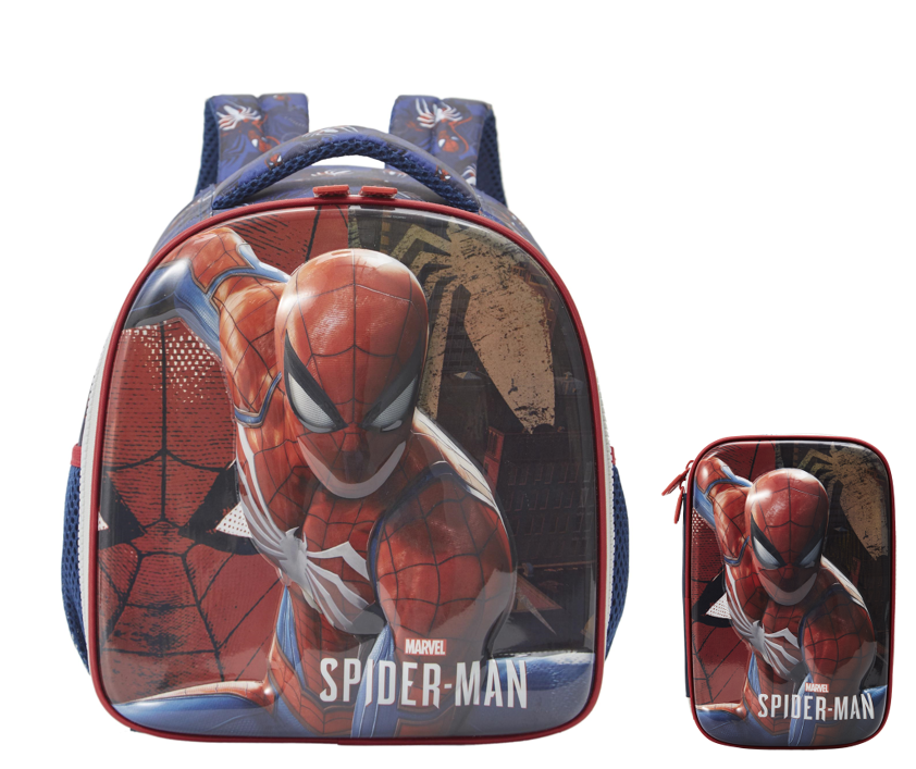 Kit Mochila Infantil + Estojo Box Homem Aranha 3D Azul e Vermelha