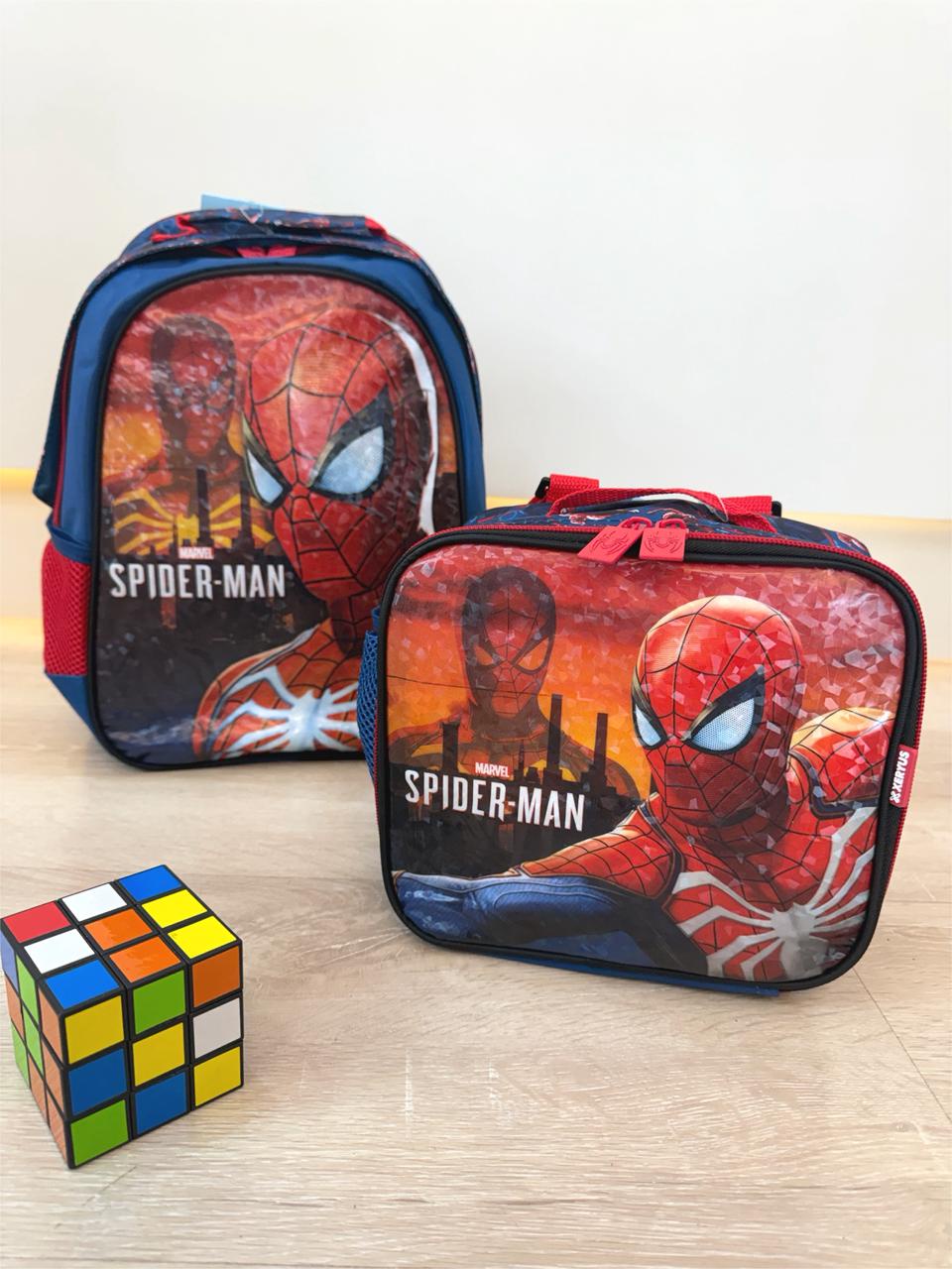 Kit Mochila Infantil + Lancheira Térmica Azul e Vermelha