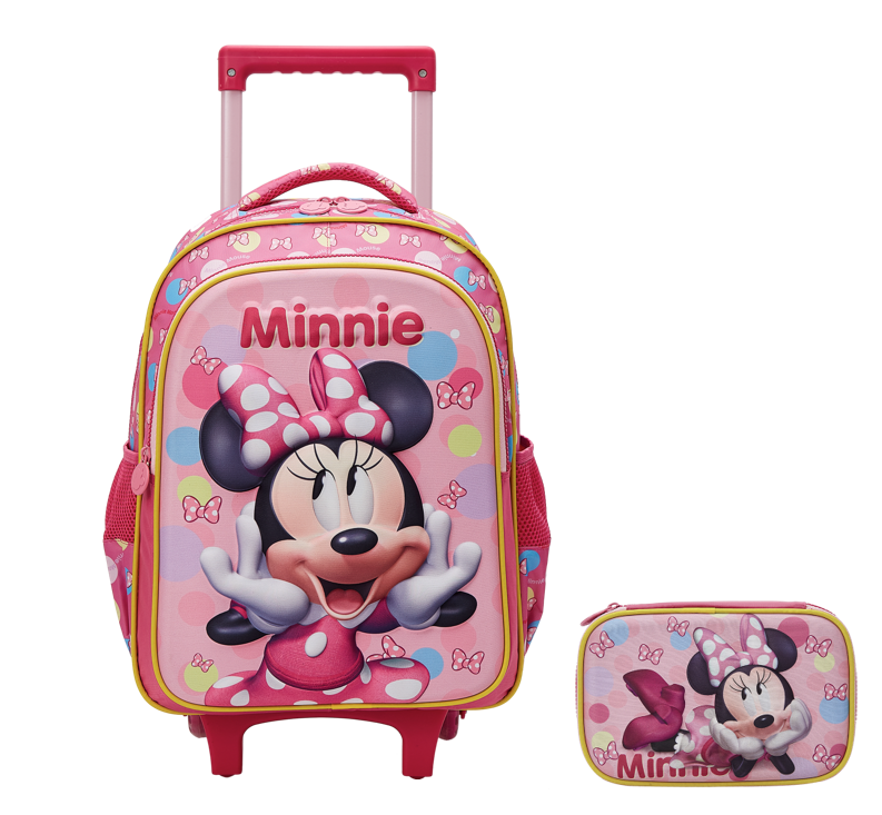 Kit Mochila Infantil Rodinhas + Estojo Box Minnie Rosa Colorida