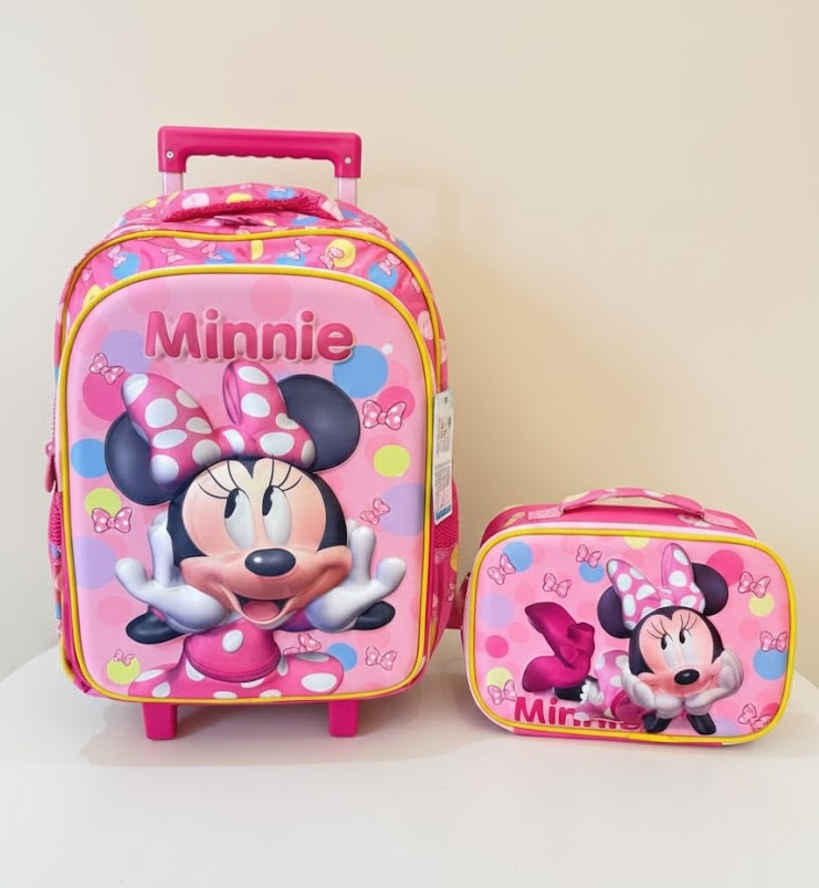 Kit Mochila Infantil Rodinhas + Estojo Box Minnie Rosa Colorida