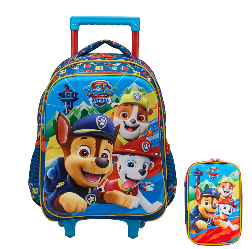 Kit Mochila Infantil Rodinhas + Estojo Duplo da Patrulha Canina Relevo