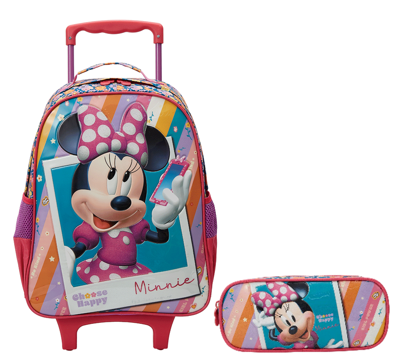 Kit Mochila Infantil Rodinhas + Estojo Duplo Minnie no Celular