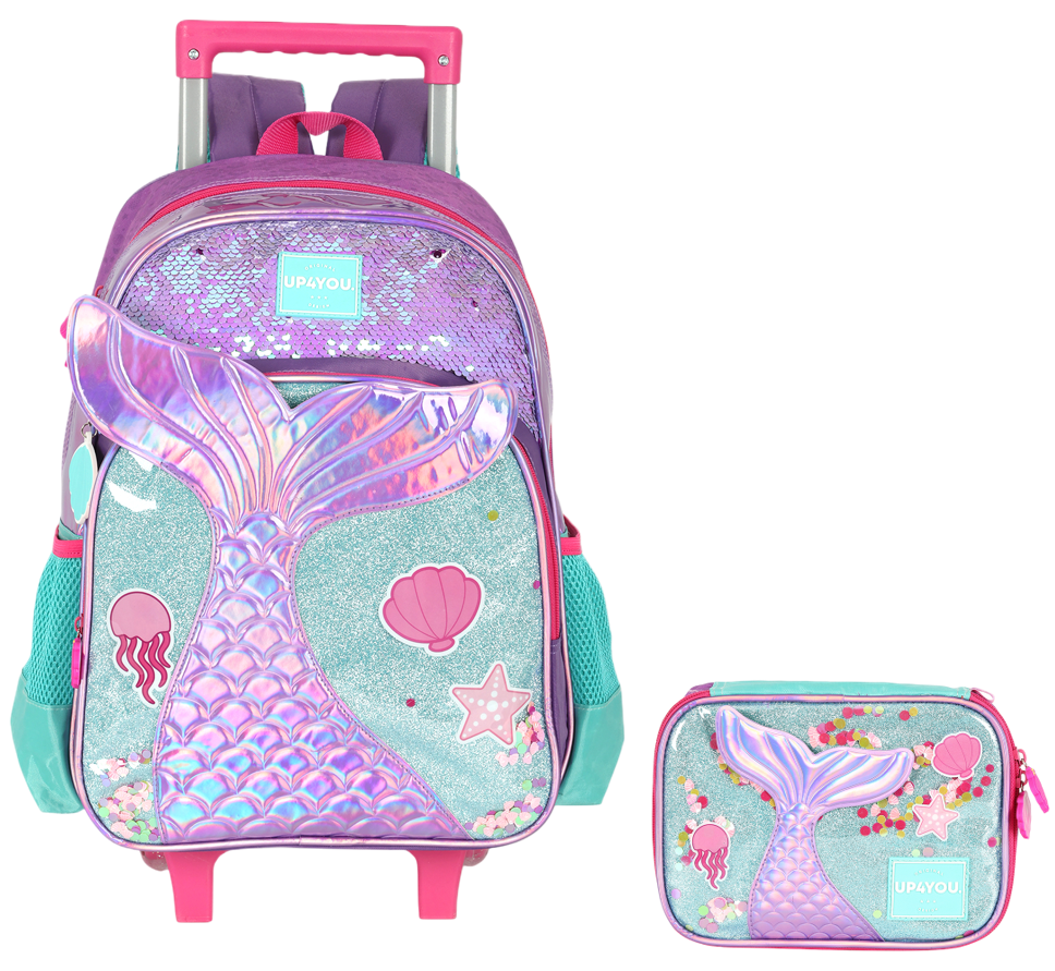 Kit Mochila Infantil Rodinhas + Estojo Roxo da Sereia Up4you