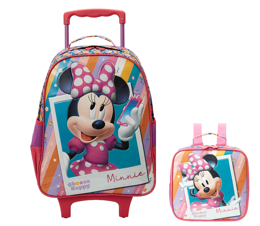 Kit Mochila Infantil Rodinhas + Lancheira Minnie no Celular