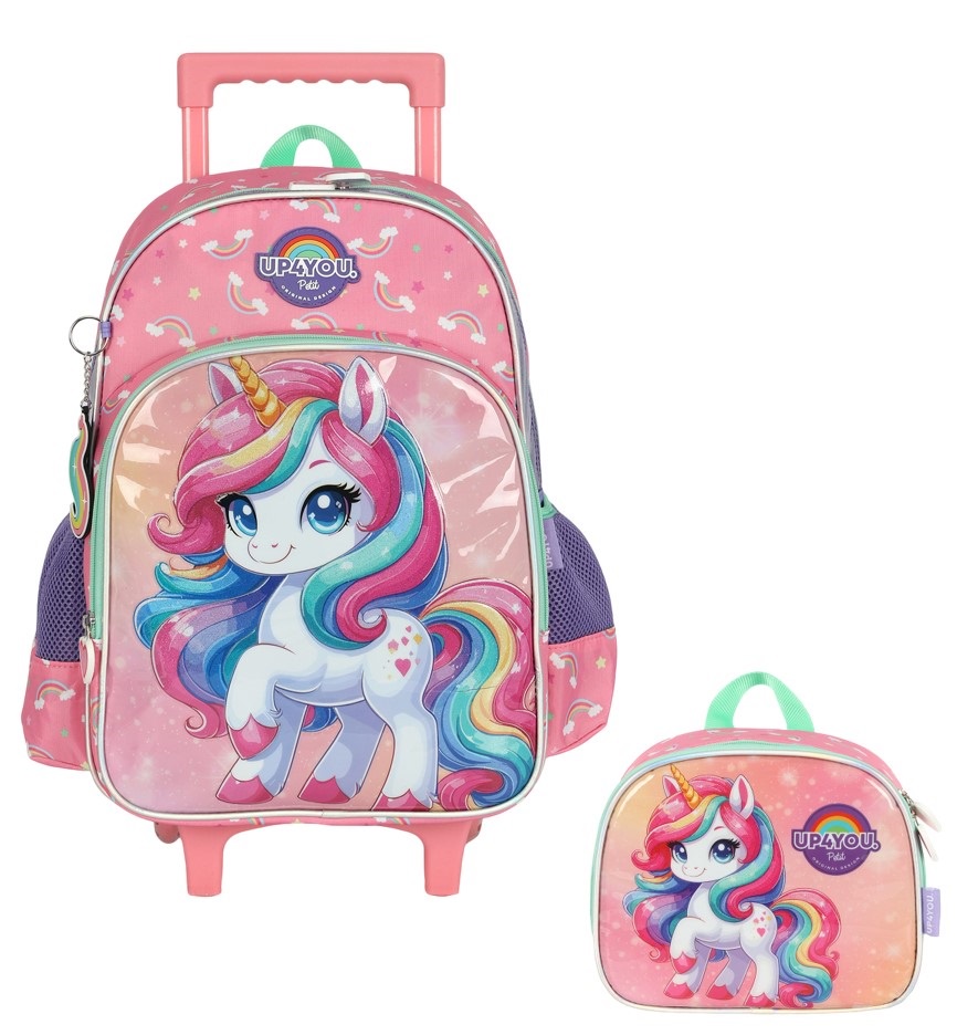 Kit Mochila Infantil Rodinhas + Lancheira Unicórnio Colorida Up4you