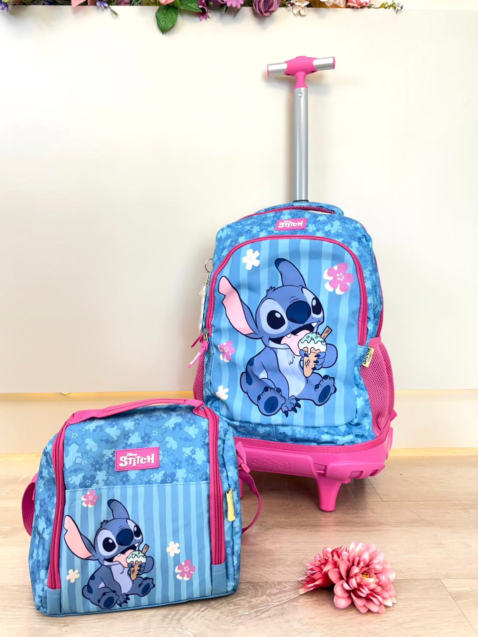 Kit Mochila + Lancheira da Lilo Stitch e Angel Pink