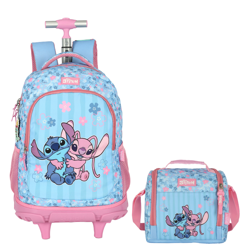 Kit Mochila + Lancheira da Lilo Stitch e Angel Rosa