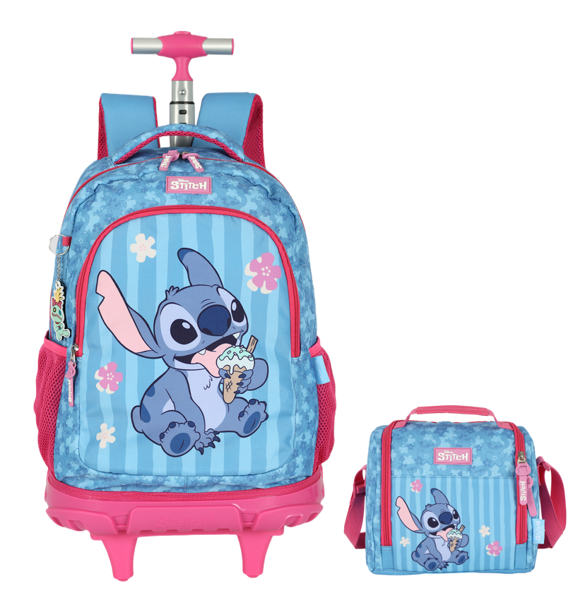 Kit Mochila + Lancheira da Lilo Stitch e Angel Pink