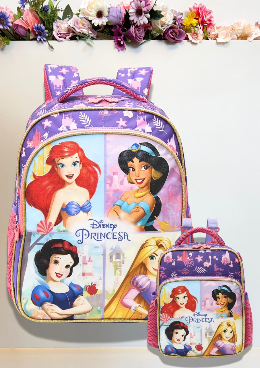 Kit Mochila + Lancheira Escolar Princesas da Disney Glitter