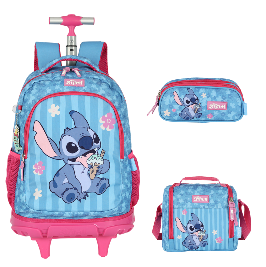 Kit Mochila + Lancheira + Estojo da Lilo Stitch e Angel Pink