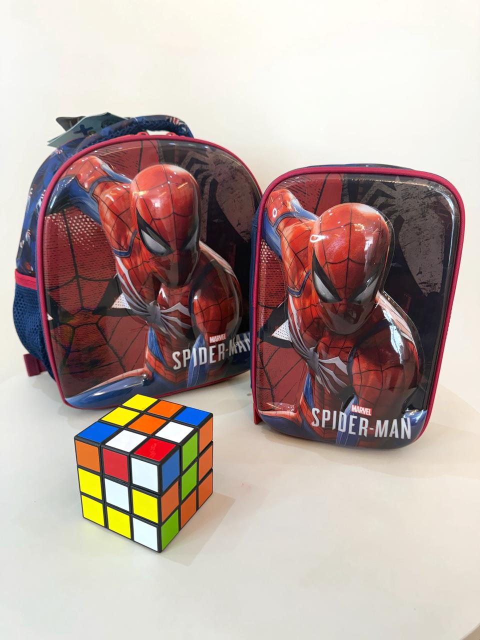 Kit Mochila Lancheira Infantil + Estojo Box Homem Aranha 3D Azul e Vermelha