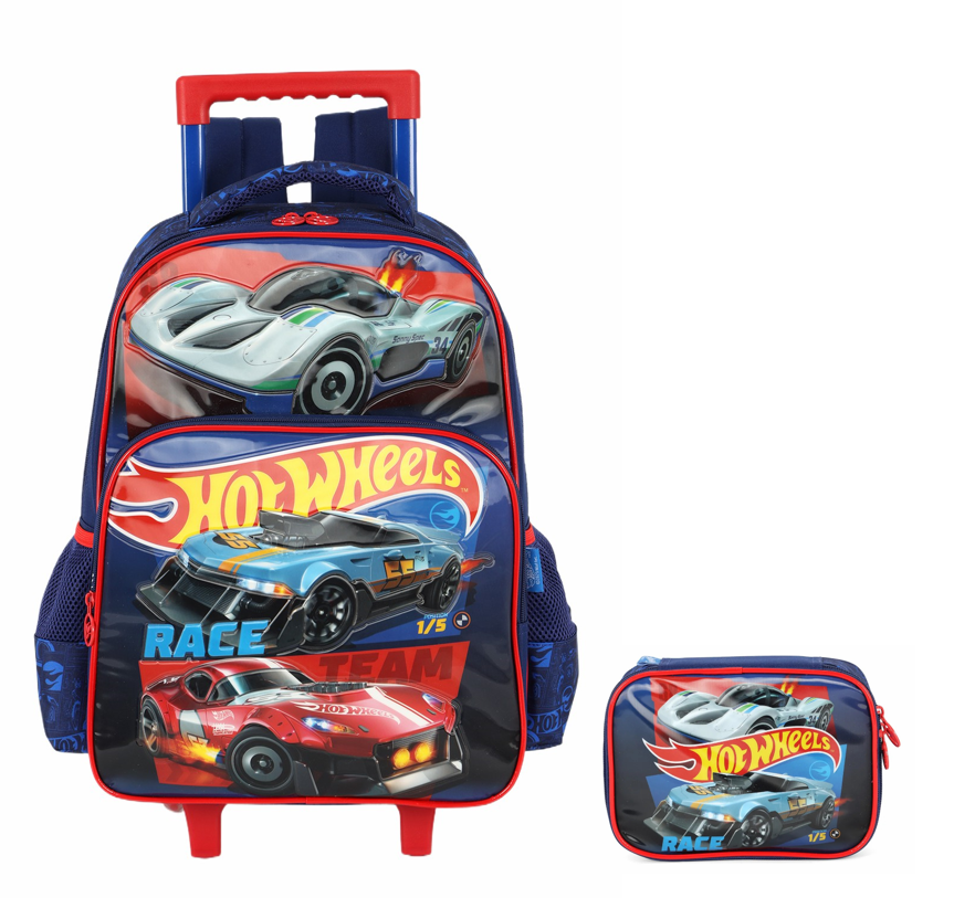 Kit Mochila De Rodinha E Costas + Estojo Box do Hot Wheels Race For Speed