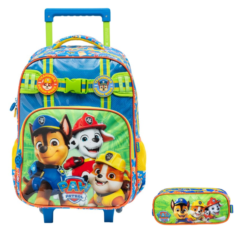 Mochila de Rodinhas Escolar S1 Tam.16 + Estojo Duplo da Patrulha Canina