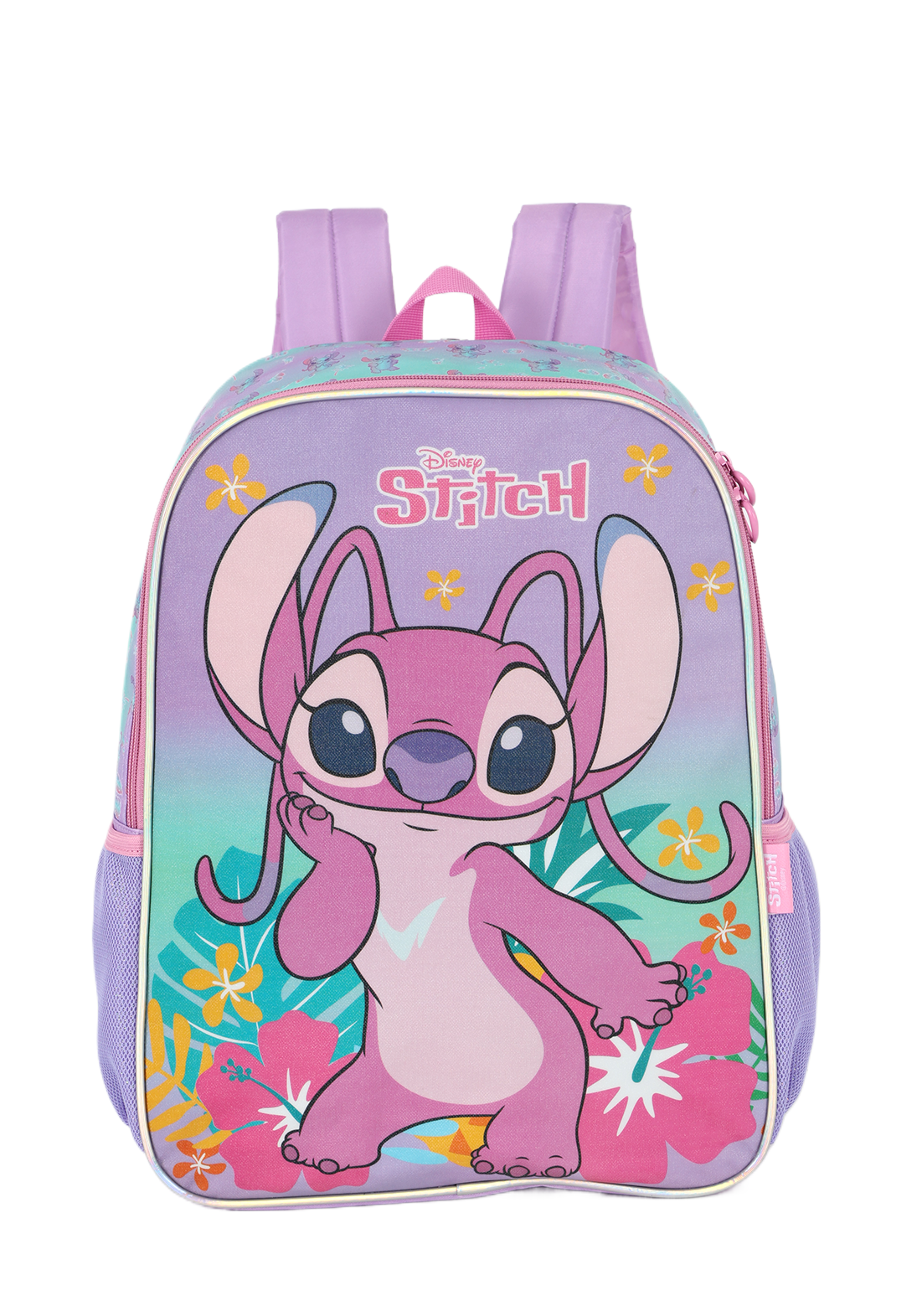 Mochila De Costas Grande Reforçada da Lilo Stitch e Angel Roxa