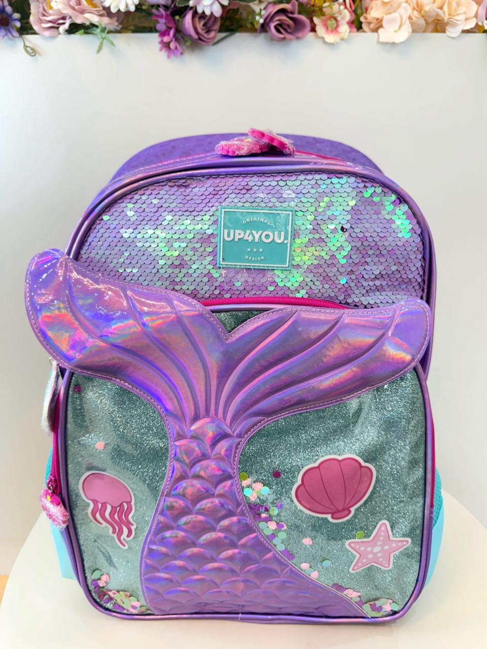 Mochila de Costas Média Holográfica Sereia C/ Paetê