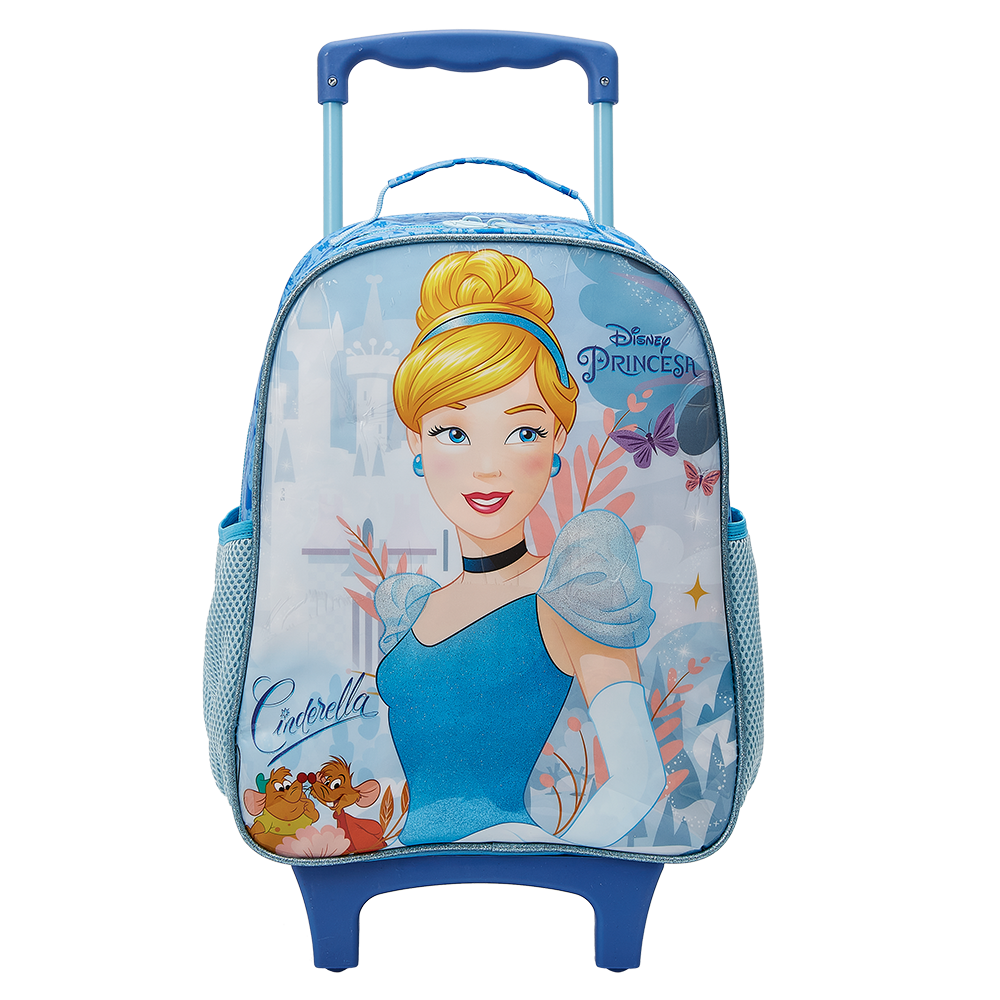 Mochila de Rodinhas Escolar da Cinderella Azul