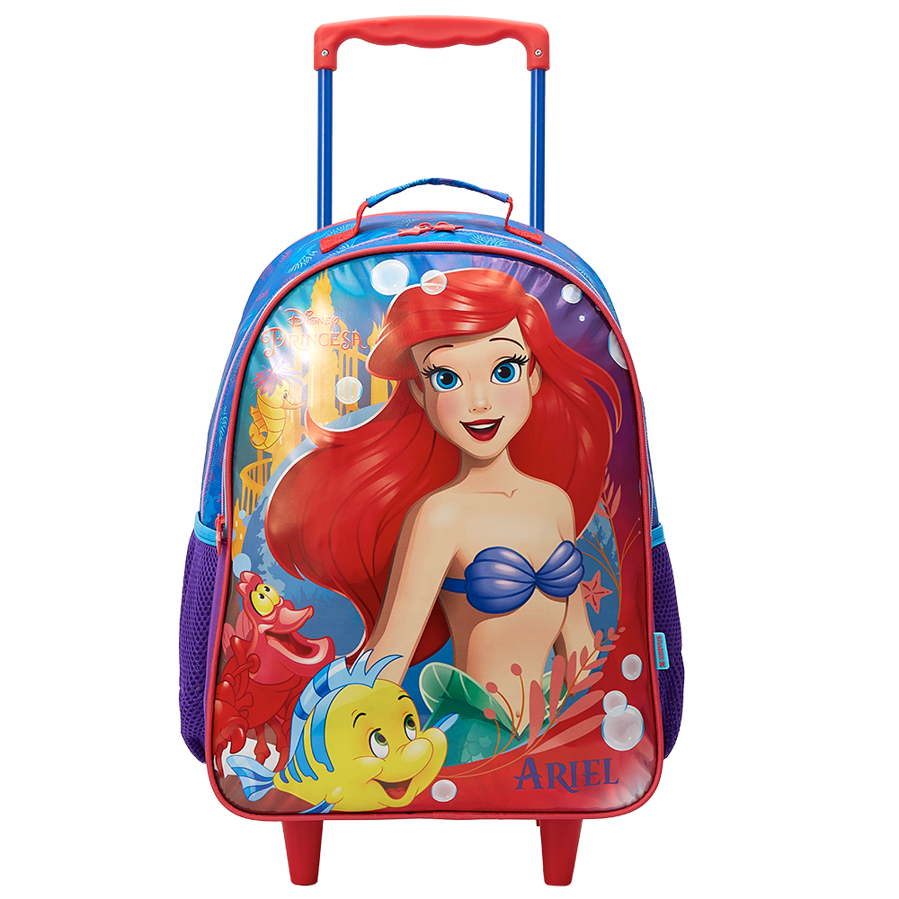 Mochila de Rodinhas Escolar da Princesa Disney Ariel Metálica