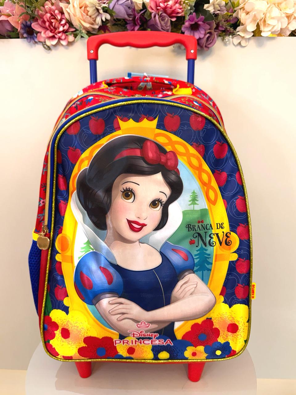 Mochila de Rodinhas Escolar Princesa da Disney Branca de Neve