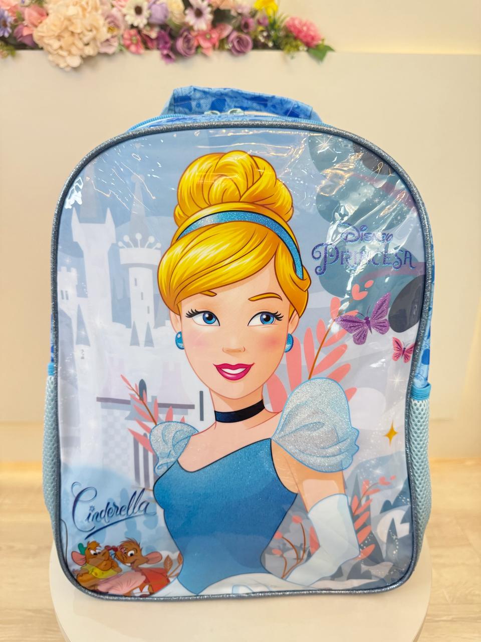 Mochila Escolar da Princesa Disney Cinderela Azul