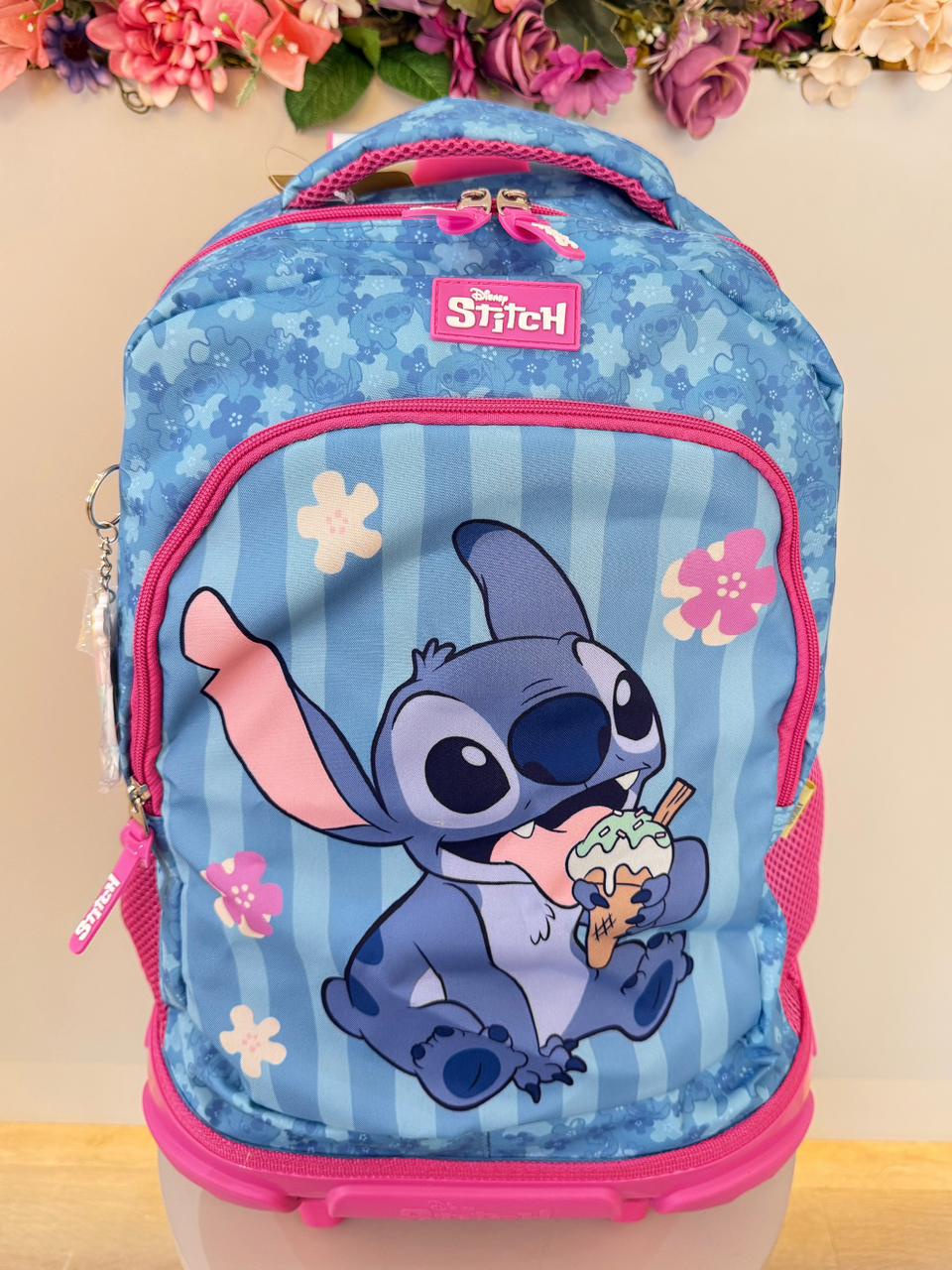 Mochila Infantil C/ Rodinhas da Lilo Stitch e Angel Pink