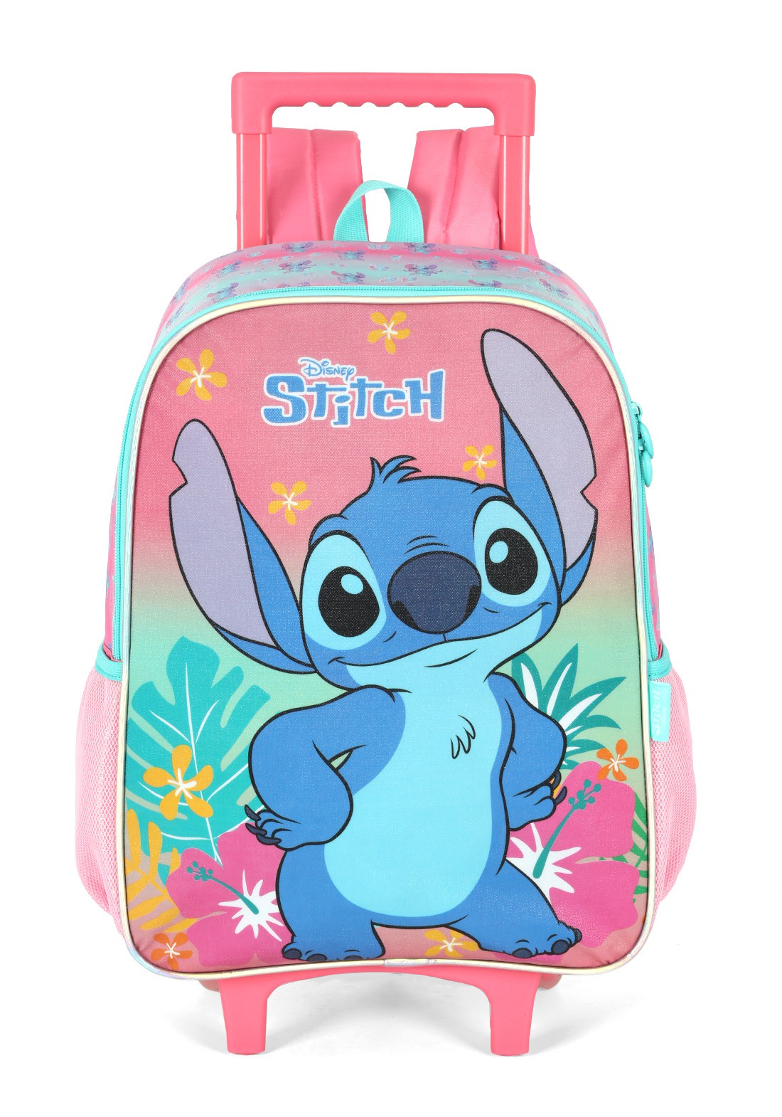 Mochila Infantil C/ Rodinhas da Lilo Stitch e Angel Rosa Tam. 16