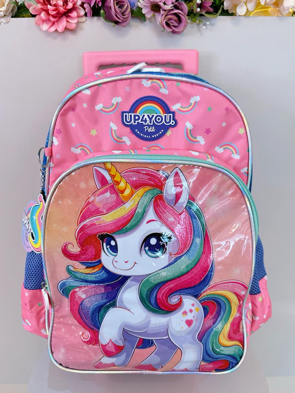 Mochila Infantil C/ Rodinhas Unicórnio Colorida Up4you Luxo