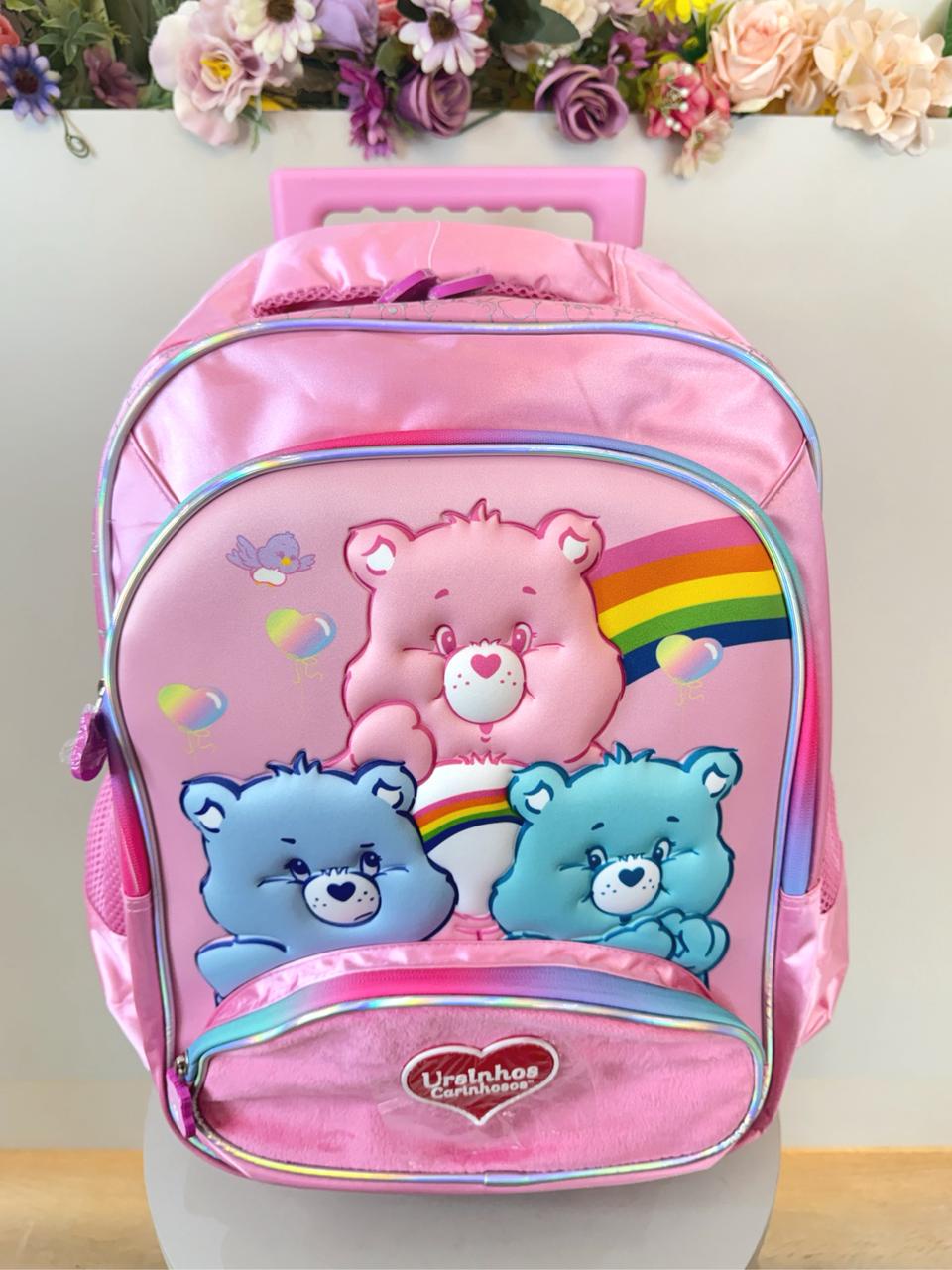 Mochila Infantil c/ Rodinhas dos Ursinhos Carinhosos Rosa Tam. 16