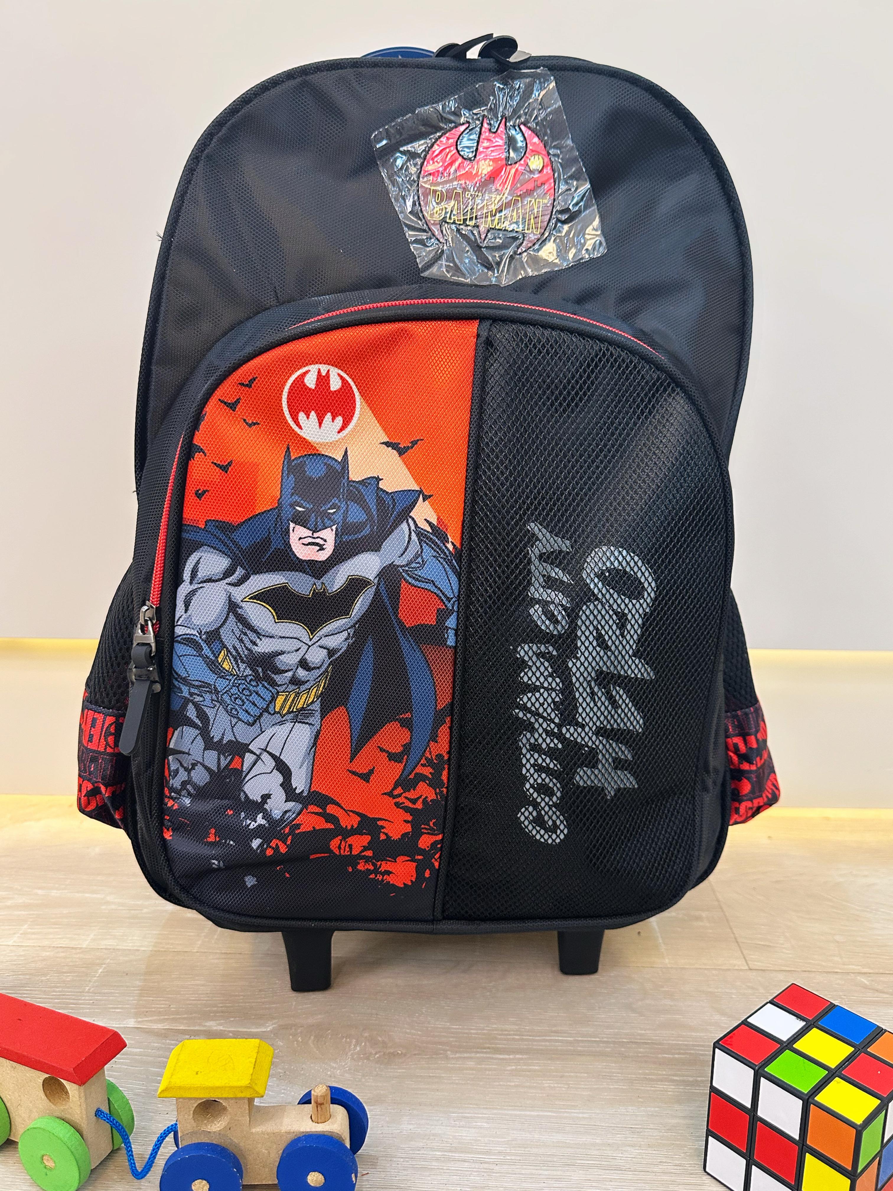 Mochila Infantil Com Rodinhas Batman Preta e Vermelha