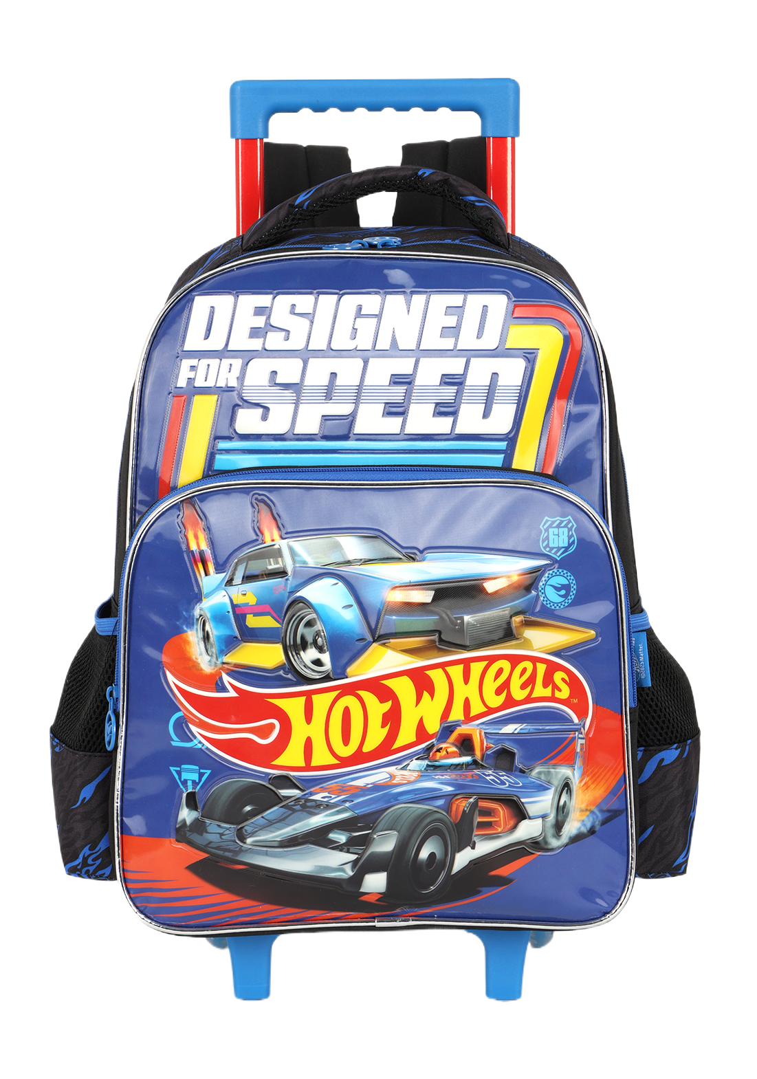 Mochila Infantil Com Rodinhas Hotwheels Preta e Azul