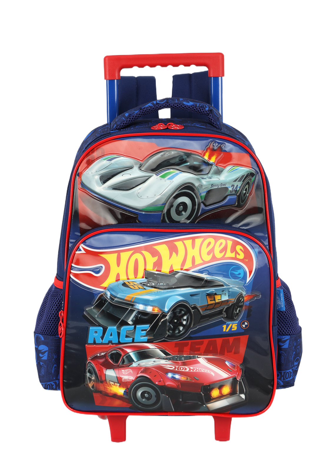 Mochila Infantil Com Rodinhas Hotwheels Azul e Vermelha