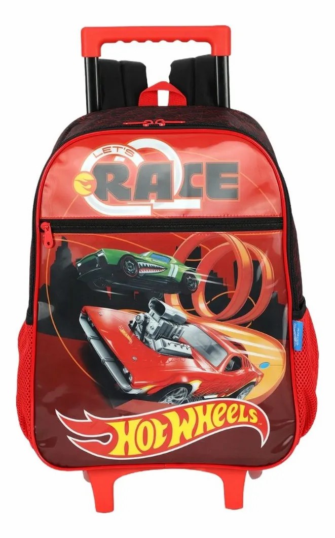Mochila Infantil Com Rodinhas Hotwheels Race Preta e Vermelha