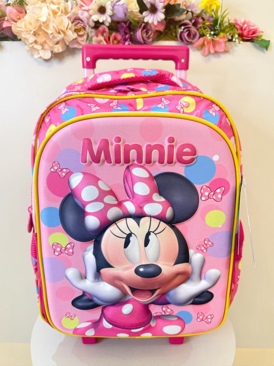 Mochila Infantil Com Rodinhas Minnie Rosa Colorida