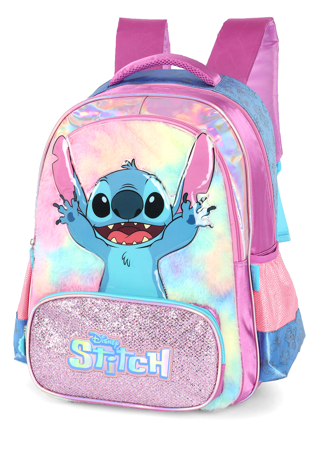 Mochila Infantil Costas da Lilo Stitch e Angel Roxa