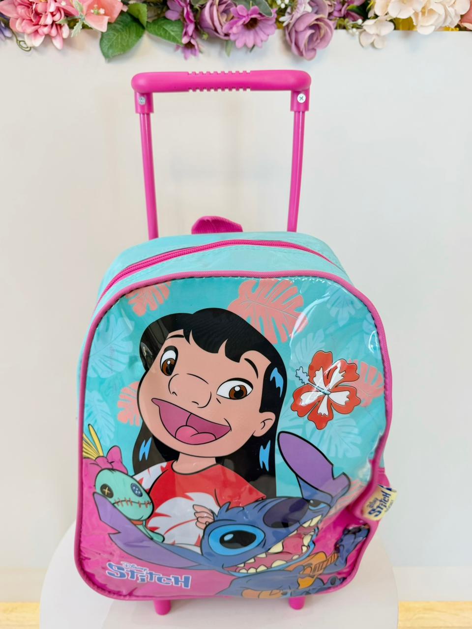 Mochila Infantil Pequena C/ Rodinhas da Lilo Stitch e Angel Verde