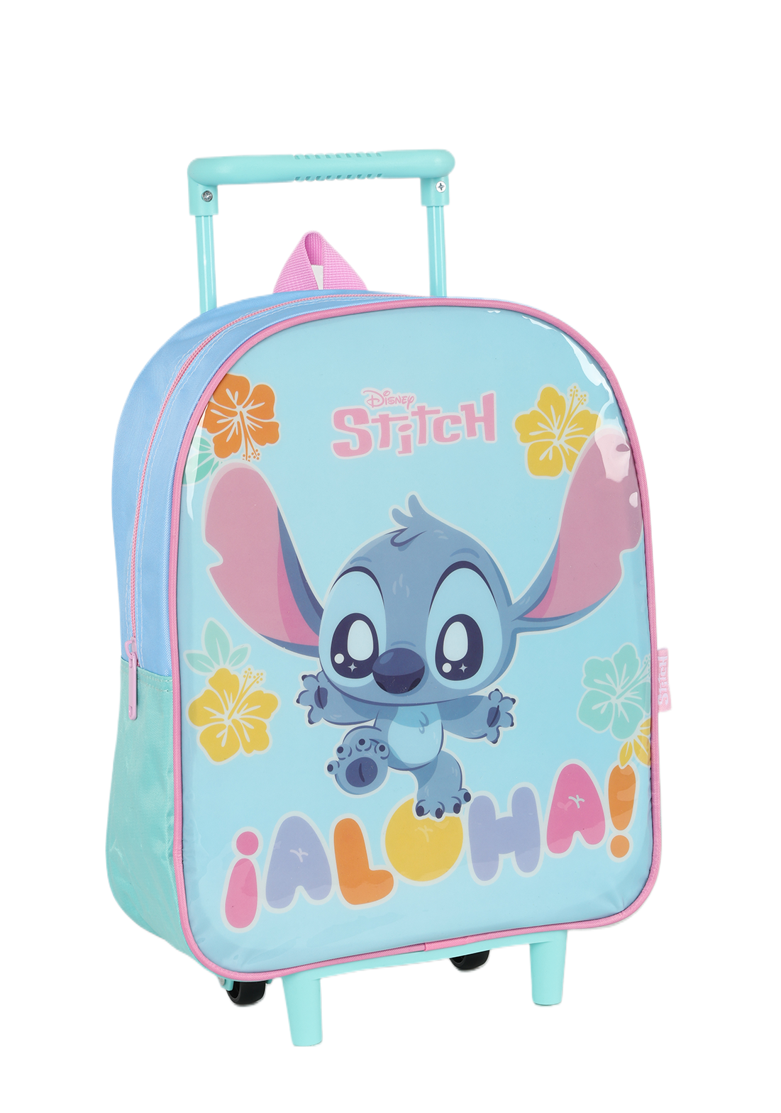 Mochila Infantil Pequena C/ Rodinhas da Lilo Stitch e Angel Azul