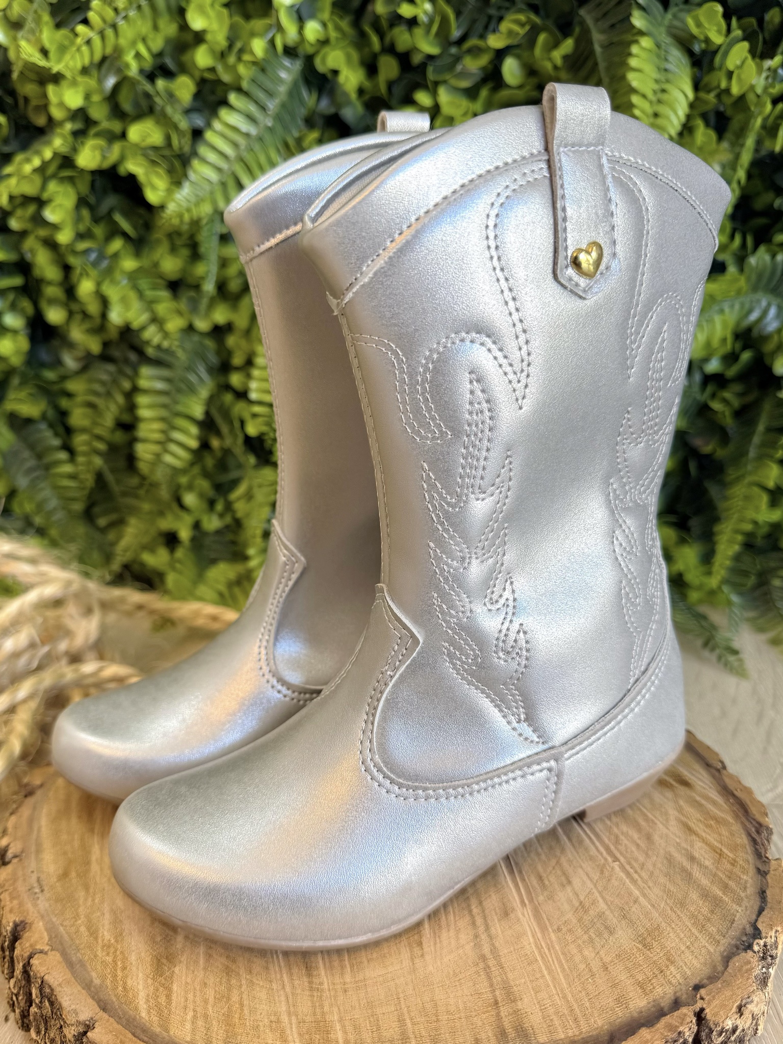 Bota infantil Boiadeira Texana Com Zíper Preto e Salto Prata