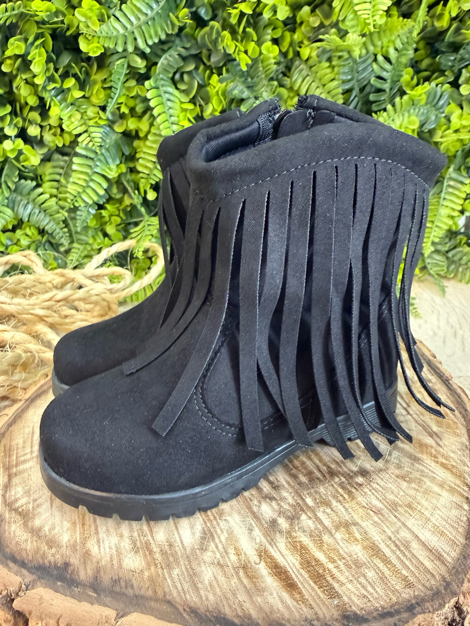 Bota Infantil Preta Boiadeira Cowgirl Franjas Camurça