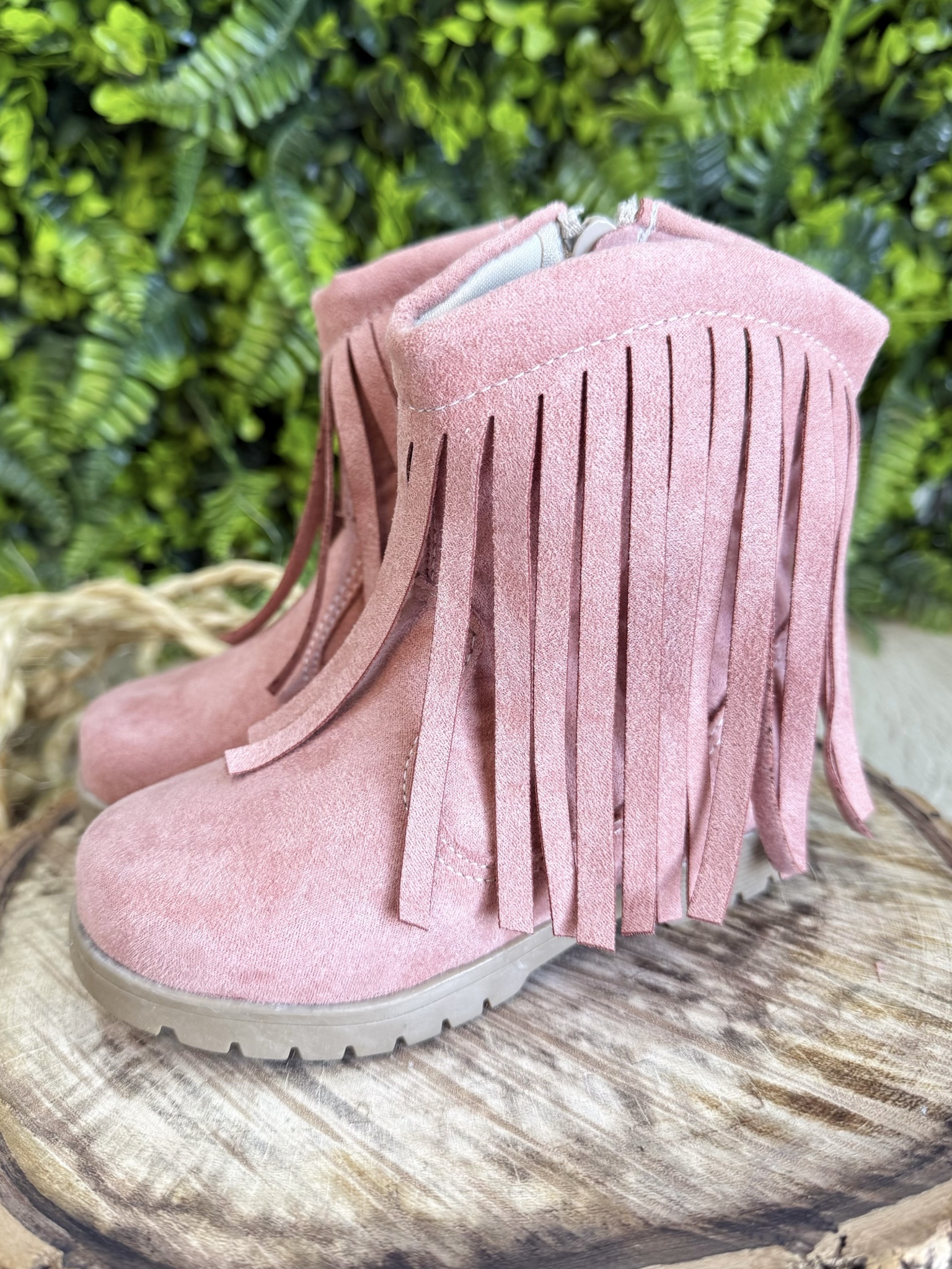 Bota Infantil Rosa Boiadeira Cowgirl Franjas Camurça