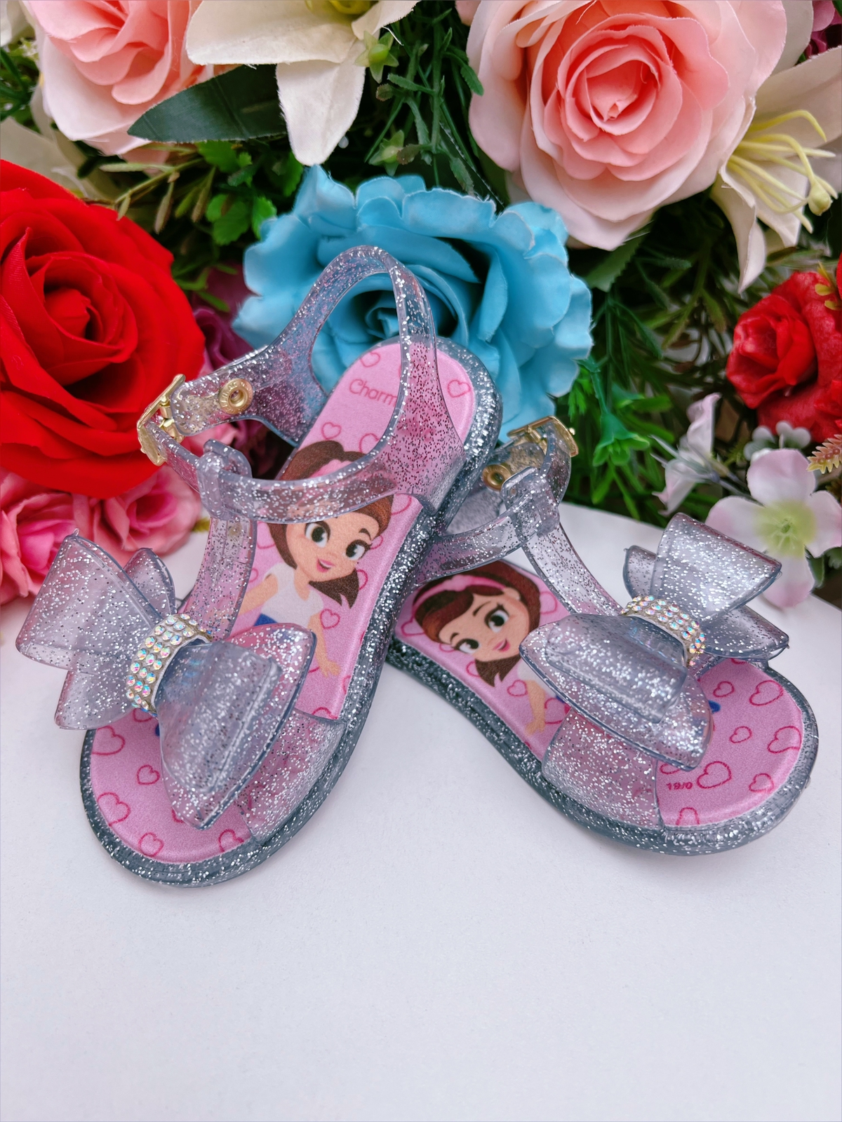 Rasteira Infantil Salomé C/ Laço Duplo Maxi Glitter Prata