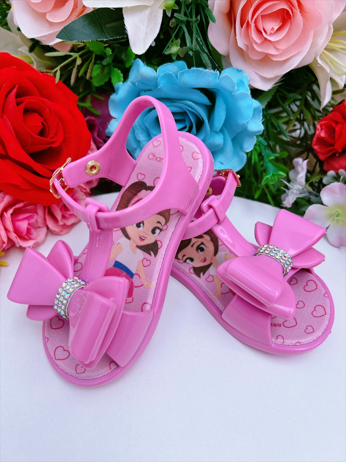 Rasteira Infantil Salomé C/ Laço Duplo Rosa Chiclete
