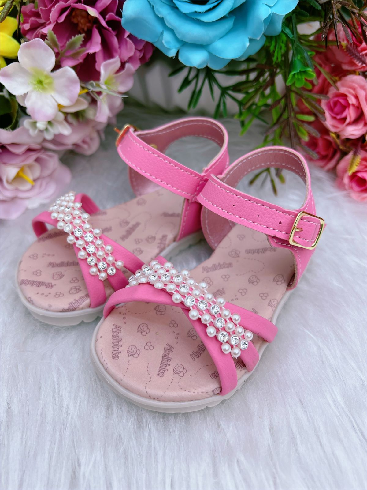 Sandália Rosa Com Pérolas Luxo