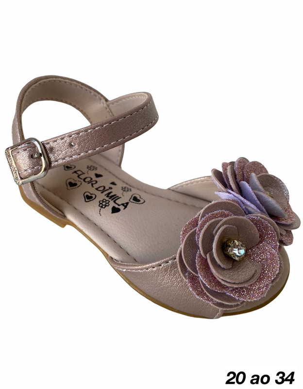 Sandália Bronze Fosco Flor e Strass
