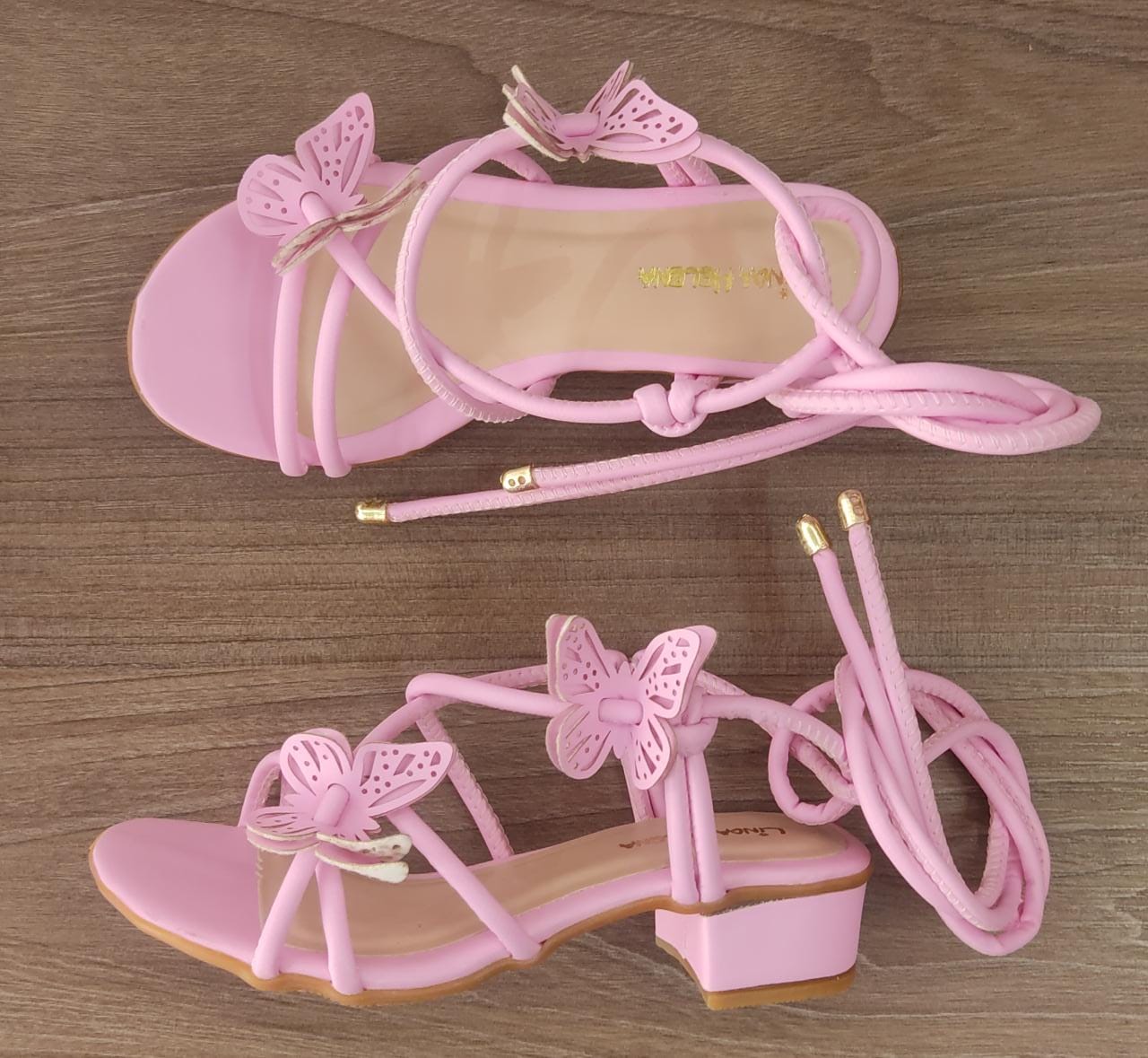 Sandália Infantil de Amarrar Com Salto Borboletas Salinas - Rosa ...