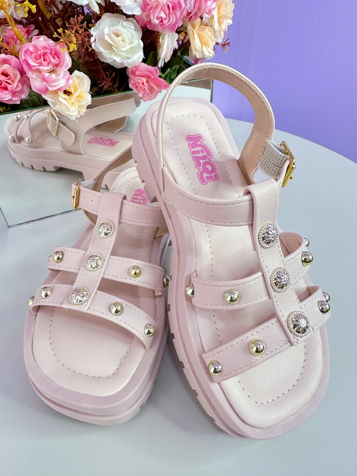 Sandália Infantil de Tiras Papete Charmozinha Rose Luxo