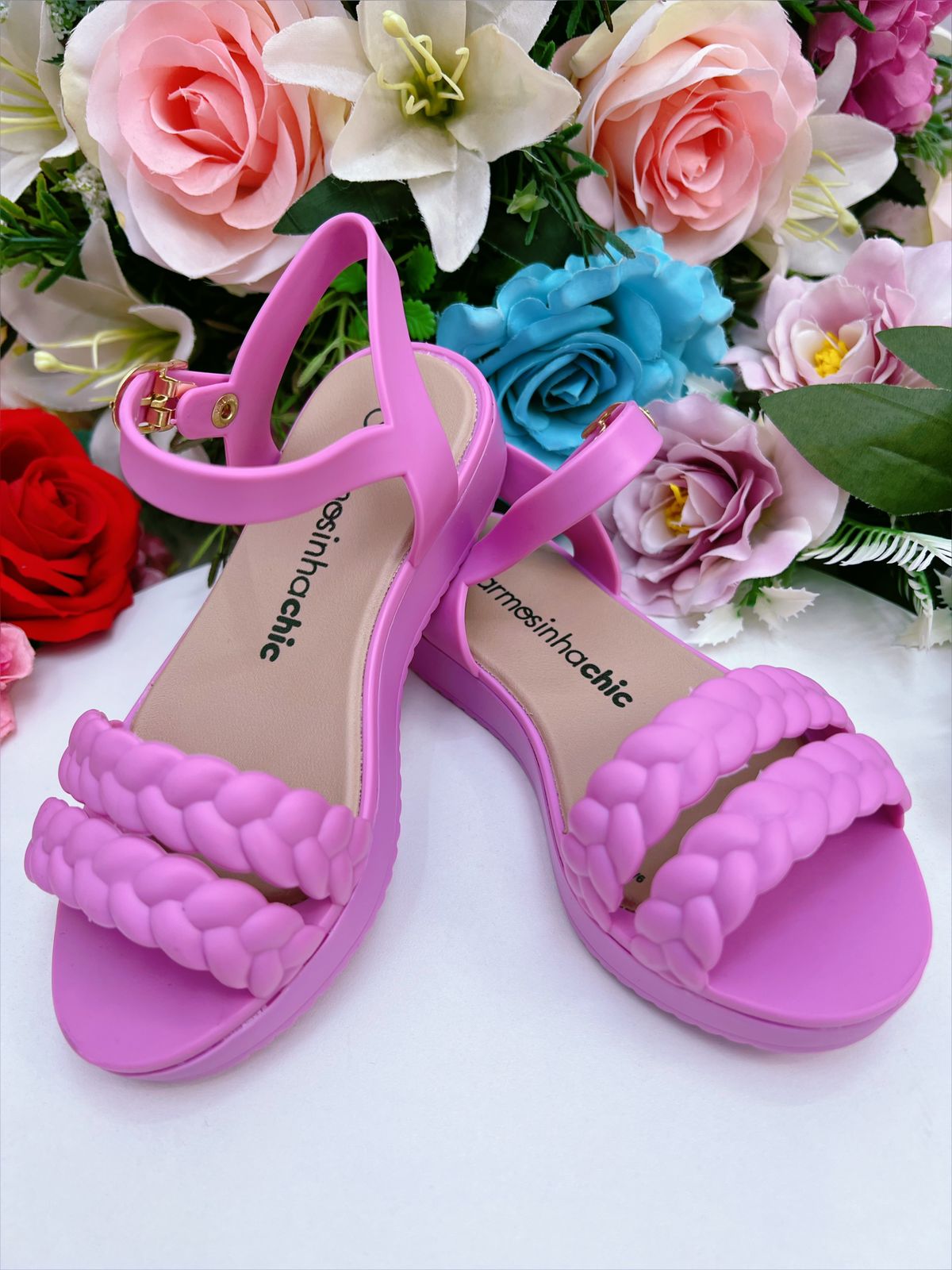 Sandália Infantil Flat Trançada Rosa Chiclete Luxo