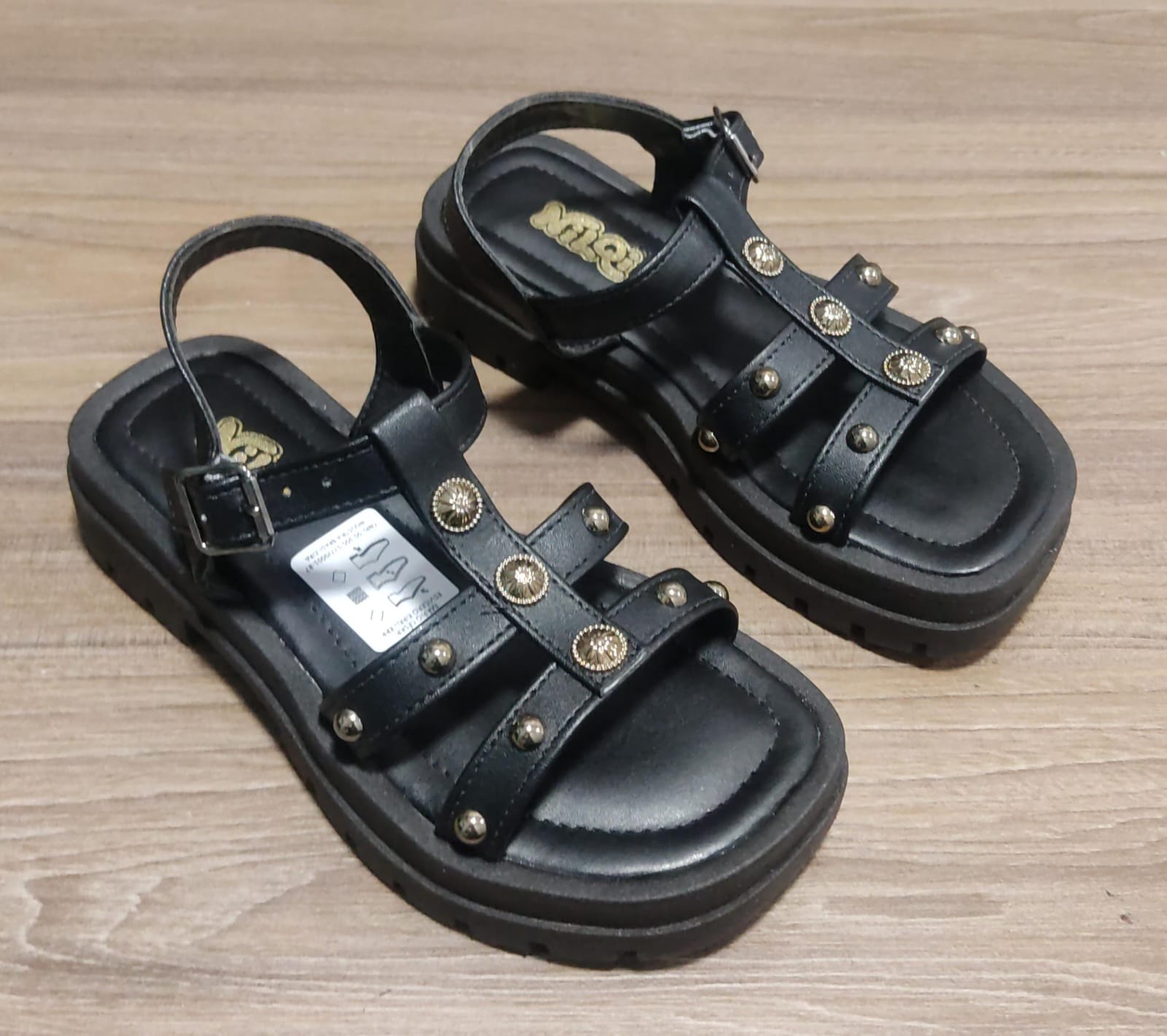 Sandália Infantil Papete de Tiras Charmozinha Preto Luxo